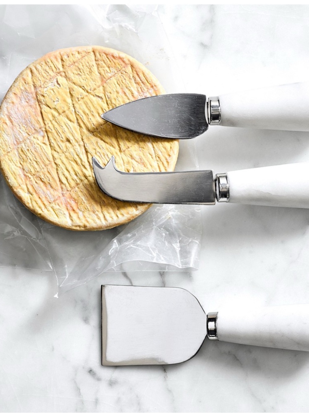 Williams-Sonoma Set of 3 White Marble &Copper Cheese Knives